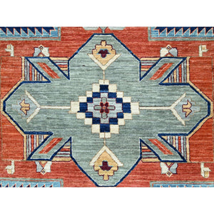 9'10"x13'7" Astros Navy Blue, Armenian Inspired Caucasian Design, 200 KPSI, Hand Knotted with Small Bird Figurines, Velvety Wool, Densely Woven Vegetable Dyes Oriental Rug Sh144 FWR864