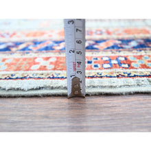 Load image into Gallery viewer, 4&#39;1&quot;x9&#39;10&quot; Misty Gray, Natural Dyes, Hand Knotted Densely Woven, Pure Wool, Armenian Inspired Caucasian Design, 200 KPSI, Runner Oriental Rug Sh146 FWR876