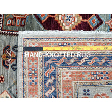 Load image into Gallery viewer, 4&#39;1&quot;x9&#39;10&quot; Misty Gray, Natural Dyes, Hand Knotted Densely Woven, Pure Wool, Armenian Inspired Caucasian Design, 200 KPSI, Runner Oriental Rug Sh146 FWR876