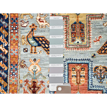 Load image into Gallery viewer, 2&#39;8&quot;x9&#39;7&quot; Platinum Gray, 200 KPSI Armenian Inspired Caucasian Design, Hand Knotted with Small Bird Figurines Organic Wool, Vegetable Dyes Densely Woven Runner Oriental Rug Sh148 FWR888