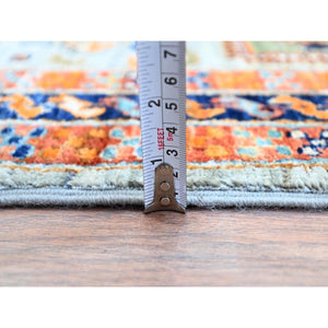 2'8"x9'7" Platinum Gray, 200 KPSI Armenian Inspired Caucasian Design, Hand Knotted with Small Bird Figurines Organic Wool, Vegetable Dyes Densely Woven Runner Oriental Rug Sh148 FWR888