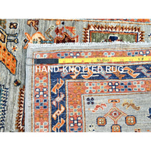 Load image into Gallery viewer, 2&#39;8&quot;x9&#39;7&quot; Platinum Gray, 200 KPSI Armenian Inspired Caucasian Design, Hand Knotted with Small Bird Figurines Organic Wool, Vegetable Dyes Densely Woven Runner Oriental Rug Sh148 FWR888