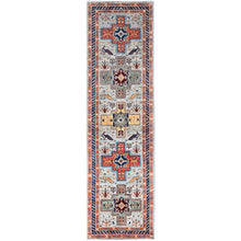 Load image into Gallery viewer, 2&#39;8&quot;x9&#39;7&quot; Mirage Gray, Velvety Wool, Densely Woven, 200 KPSI, Armenian Inspired Caucasian Design, Hand Knotted, Small Bird Figurines, Vegetable Dyes, Runner Oriental Rug Sh149 FWR894