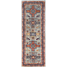 Load image into Gallery viewer, 2&#39;7&quot;x7&#39;6&quot; Rustic Gray with Colorful Armenian Inspired Caucasian Design, Small Bird Figurines, All Wool, Densely Woven, 200 KPSI, Hand Knotted, Natural Dyes, Runner Oriental Rug Sh150 FWR900