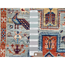 Load image into Gallery viewer, 2&#39;7&quot;x7&#39;6&quot; Rustic Gray with Colorful Armenian Inspired Caucasian Design, Small Bird Figurines, All Wool, Densely Woven, 200 KPSI, Hand Knotted, Natural Dyes, Runner Oriental Rug Sh150 FWR900