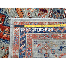 Load image into Gallery viewer, 2&#39;7&quot;x7&#39;6&quot; Rustic Gray with Colorful Armenian Inspired Caucasian Design, Small Bird Figurines, All Wool, Densely Woven, 200 KPSI, Hand Knotted, Natural Dyes, Runner Oriental Rug Sh150 FWR900