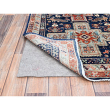 Load image into Gallery viewer, 2&#39;7&quot;x7&#39;9&quot; Broncos Navy Blue, Runner, Armenian Inspired Caucasian Design, Pure And Soft Wool, Hand Knotted, Natural Dyes, Denser Weave, Small Bird Figurines, 200 KPSI, Oriental Rug Sh154 FWR924