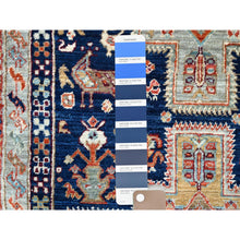 Load image into Gallery viewer, 2&#39;7&quot;x7&#39;9&quot; Broncos Navy Blue, Runner, Armenian Inspired Caucasian Design, Pure And Soft Wool, Hand Knotted, Natural Dyes, Denser Weave, Small Bird Figurines, 200 KPSI, Oriental Rug Sh154 FWR924