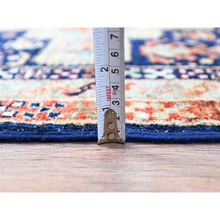 Load image into Gallery viewer, 2&#39;7&quot;x7&#39;9&quot; Broncos Navy Blue, Runner, Armenian Inspired Caucasian Design, Pure And Soft Wool, Hand Knotted, Natural Dyes, Denser Weave, Small Bird Figurines, 200 KPSI, Oriental Rug Sh154 FWR924