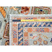 Load image into Gallery viewer, 2&#39;8&quot;x9&#39;8&quot; Puritan Gray With Small Bird Figurines, 200 KPSI, Organic Wool, Hand Knotted, Denser Weave, Vegetable Dyes, Colorful Armenian Inspired Caucasian Design, Runner Oriental Rug Sh155 FWR930