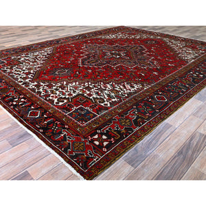 7'9"x10'9" Ruby Red With Geometric Medallion, Sides And Ends Secured Professionally, Tribal Weave, Hand Knotted, 100% Wool, Cropped Thin, Semi Antique Oriental Rug Sh174 FWR1044