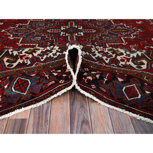 7'9"x10'9" Ruby Red With Geometric Medallion, Sides And Ends Secured Professionally, Tribal Weave, Hand Knotted, 100% Wool, Cropped Thin, Semi Antique Oriental Rug Sh174 FWR1044