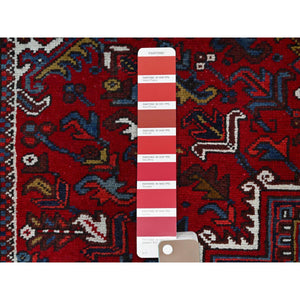 7'9"x10'9" Ruby Red With Geometric Medallion, Sides And Ends Secured Professionally, Tribal Weave, Hand Knotted, 100% Wool, Cropped Thin, Semi Antique Oriental Rug Sh174 FWR1044