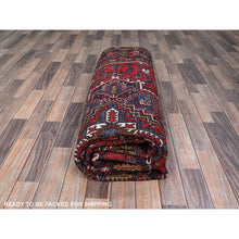 Load image into Gallery viewer, 7&#39;9&quot;x10&#39;9&quot; Ruby Red With Geometric Medallion, Sides And Ends Secured Professionally, Tribal Weave, Hand Knotted, 100% Wool, Cropped Thin, Semi Antique Oriental Rug Sh174 FWR1044