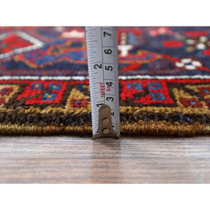 7'9"x10'9" Ruby Red With Geometric Medallion, Sides And Ends Secured Professionally, Tribal Weave, Hand Knotted, 100% Wool, Cropped Thin, Semi Antique Oriental Rug Sh174 FWR1044