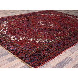 8'4"x11' Barn Red With Geometric Centre Element, Mint Condition, Clean, Cropped Thin, Sides And Ends Secured Professionally, Hand Knotted, Soft Wool, Persian Heriz, Tribal Weaving, Vintage Oriental Rug Sh179 FWR1074