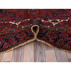 8'4"x11' Barn Red With Geometric Centre Element, Mint Condition, Clean, Cropped Thin, Sides And Ends Secured Professionally, Hand Knotted, Soft Wool, Persian Heriz, Tribal Weaving, Vintage Oriental Rug Sh179 FWR1074