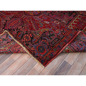 8'4"x11' Barn Red With Geometric Centre Element, Mint Condition, Clean, Cropped Thin, Sides And Ends Secured Professionally, Hand Knotted, Soft Wool, Persian Heriz, Tribal Weaving, Vintage Oriental Rug Sh179 FWR1074