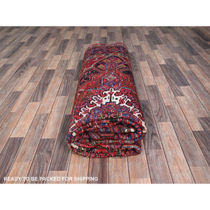 8'4"x11' Barn Red With Geometric Centre Element, Mint Condition, Clean, Cropped Thin, Sides And Ends Secured Professionally, Hand Knotted, Soft Wool, Persian Heriz, Tribal Weaving, Vintage Oriental Rug Sh179 FWR1074