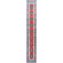 Load image into Gallery viewer, 2&#39;9&quot;x17&#39;5&quot; Fire Engine Red, Natural Dyes With Tribal Elements, Narrow, Soft And Velvety Wool, Hand Knotted, Afghan Peshawar Serapi Heriz, Densely Woven, Runner Oriental Rug Sh187 FWR1122