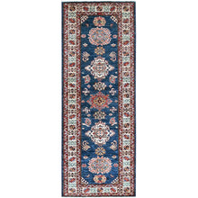 Load image into Gallery viewer, 2&#39;6&quot;x6&#39;8&quot; Broncos Blue, Hand Knotted Organic Wool Densely Woven Afghan Super Kazak Natural Dyes Tribal And Geometric Pattern Oriental Runner Rug Sh188 FWR1128