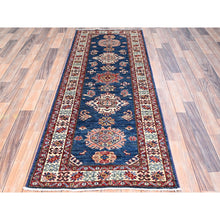 Load image into Gallery viewer, 2&#39;6&quot;x6&#39;8&quot; Broncos Blue, Hand Knotted Organic Wool Densely Woven Afghan Super Kazak Natural Dyes Tribal And Geometric Pattern Oriental Runner Rug Sh188 FWR1128