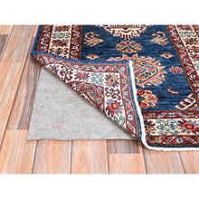 Load image into Gallery viewer, 2&#39;6&quot;x6&#39;8&quot; Broncos Blue, Hand Knotted Organic Wool Densely Woven Afghan Super Kazak Natural Dyes Tribal And Geometric Pattern Oriental Runner Rug Sh188 FWR1128