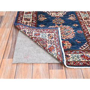 2'6"x6'8" Broncos Blue, Hand Knotted Organic Wool Densely Woven Afghan Super Kazak Natural Dyes Tribal And Geometric Pattern Oriental Runner Rug Sh188 FWR1128