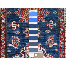 Load image into Gallery viewer, 2&#39;6&quot;x6&#39;8&quot; Broncos Blue, Hand Knotted Organic Wool Densely Woven Afghan Super Kazak Natural Dyes Tribal And Geometric Pattern Oriental Runner Rug Sh188 FWR1128