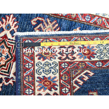 Load image into Gallery viewer, 2&#39;6&quot;x6&#39;8&quot; Broncos Blue, Hand Knotted Organic Wool Densely Woven Afghan Super Kazak Natural Dyes Tribal And Geometric Pattern Oriental Runner Rug Sh188 FWR1128