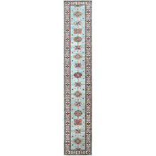 Load image into Gallery viewer, 2&#39;9&quot;x15&#39;5&quot; Puritan Gray, Geometric Elements Oriental Afghan Super Kazak 100% Wool Hand Knotted Denser Weave Natural Dyes Runner Rug Sh190 FWR1140