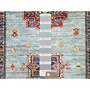 2'9"x15'5" Puritan Gray, Geometric Elements Oriental Afghan Super Kazak 100% Wool Hand Knotted Denser Weave Natural Dyes Runner Rug Sh190 FWR1140