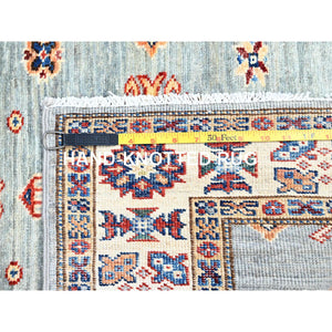 2'9"x15'5" Puritan Gray, Geometric Elements Oriental Afghan Super Kazak 100% Wool Hand Knotted Denser Weave Natural Dyes Runner Rug Sh190 FWR1140