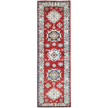 Load image into Gallery viewer, 2&#39;x6&#39;1&quot; Cherry Red, Super Kazak All Wool Tribal Motifs Hand Knotted Vegetable Dyes Densely Woven Runner Oriental Rug Sh191 FWR1146