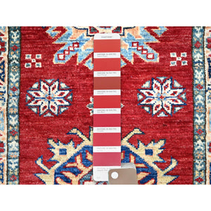 2'x6'1" Cherry Red, Super Kazak All Wool Tribal Motifs Hand Knotted Vegetable Dyes Densely Woven Runner Oriental Rug Sh191 FWR1146