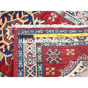 2'x6'1" Cherry Red, Super Kazak All Wool Tribal Motifs Hand Knotted Vegetable Dyes Densely Woven Runner Oriental Rug Sh191 FWR1146