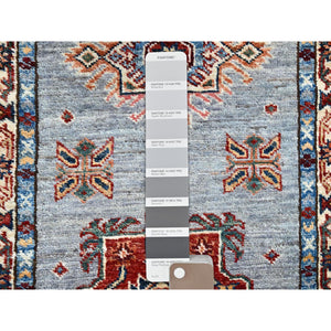 2'x6'1" Quite Gray, Natural Dyes, Super Kazak, Denser Weave Hand Knotted, All Over Pattern, Shiny And Soft Wool, Oriental Runner Rug Sh198 FWR1188