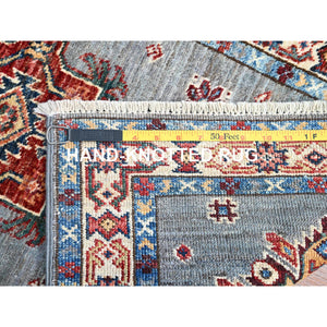 2'x6'1" Quite Gray, Natural Dyes, Super Kazak, Denser Weave Hand Knotted, All Over Pattern, Shiny And Soft Wool, Oriental Runner Rug Sh198 FWR1188