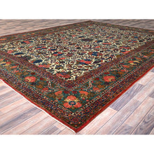 Load image into Gallery viewer, 10&#39;3&quot;x13&#39;5&quot; Lemon Icing with Alice Blue, Antique Persian Kashan, Flower and Fruit Design, Kork Wool with 300 KPSI, Full Pile, Soft and in Excellent Condition, Sides and Ends Professionally Secured, Oriental Rug Sh213 FWR1278