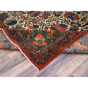 10'3"x13'5" Lemon Icing with Alice Blue, Antique Persian Kashan, Flower and Fruit Design, Kork Wool with 300 KPSI, Full Pile, Soft and in Excellent Condition, Sides and Ends Professionally Secured, Oriental Rug Sh213 FWR1278