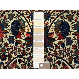 10'3"x13'5" Lemon Icing with Alice Blue, Antique Persian Kashan, Flower and Fruit Design, Kork Wool with 300 KPSI, Full Pile, Soft and in Excellent Condition, Sides and Ends Professionally Secured, Oriental Rug Sh213 FWR1278