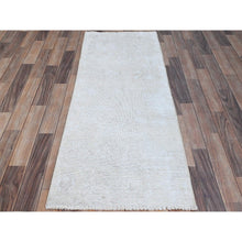 Load image into Gallery viewer, 2&#39;1&quot;x5&#39;10&quot; Papyrus White, Worn Down Fragment, Organic Wool Hand Knotted White Wash Old Persian Tabriz, Distressed Look and Sheared Low, Sides and Ends Secured, Oriental Runner Rug Sh220 FWR1320