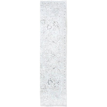 Load image into Gallery viewer, 2&#39;6&quot;x10&#39; Delicate White, Cropped Thin Fragment, Old Persian Tabriz Hand Knotted Pure Wool, Distressed Look, Evenly Worn, Sides and Ends Secured, White Wash Oriental Runner Rug Sh223 FWR1338