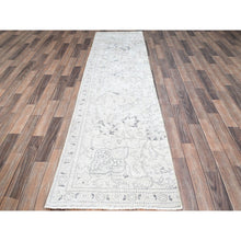 Load image into Gallery viewer, 2&#39;6&quot;x10&#39; Delicate White, Cropped Thin Fragment, Old Persian Tabriz Hand Knotted Pure Wool, Distressed Look, Evenly Worn, Sides and Ends Secured, White Wash Oriental Runner Rug Sh223 FWR1338