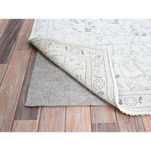 Load image into Gallery viewer, 2&#39;6&quot;x10&#39; Delicate White, Cropped Thin Fragment, Old Persian Tabriz Hand Knotted Pure Wool, Distressed Look, Evenly Worn, Sides and Ends Secured, White Wash Oriental Runner Rug Sh223 FWR1338