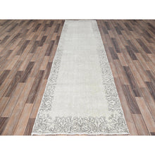 Load image into Gallery viewer, 2&#39;9&quot;x10&#39; Cough Mixture White, Cropped Thin, Natural And Soft Wool, Hand Knotted, Even Wear, Open Field Border Design, White Wash, Ends And Sides Secured, Vintage Persian Tabriz, Runner Oriental Rug Sh233 FWR1398