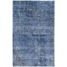 Load image into Gallery viewer, 3&#39;1&quot;x5&#39;1&quot; Lichen Blue, Borderless, Overdyed Vintage Persian Tabriz, Sides and Ends Professionally Secured and Cleaned, Fragment, Hand Knotted, Sheared Low, Abrash Distressed Wool Oriental Rug Sh234 FWR1404