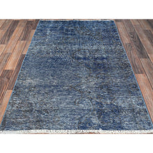 Load image into Gallery viewer, 3&#39;1&quot;x5&#39;1&quot; Lichen Blue, Borderless, Overdyed Vintage Persian Tabriz, Sides and Ends Professionally Secured and Cleaned, Fragment, Hand Knotted, Sheared Low, Abrash Distressed Wool Oriental Rug Sh234 FWR1404