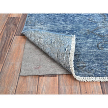 Load image into Gallery viewer, 3&#39;1&quot;x5&#39;1&quot; Lichen Blue, Borderless, Overdyed Vintage Persian Tabriz, Sides and Ends Professionally Secured and Cleaned, Fragment, Hand Knotted, Sheared Low, Abrash Distressed Wool Oriental Rug Sh234 FWR1404