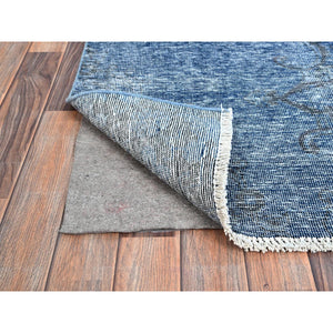 3'1"x5'1" Lichen Blue, Borderless, Overdyed Vintage Persian Tabriz, Sides and Ends Professionally Secured and Cleaned, Fragment, Hand Knotted, Sheared Low, Abrash Distressed Wool Oriental Rug Sh234 FWR1404